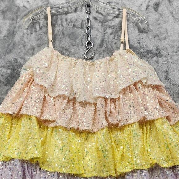 MABLE Dress Womens L Multicolor Mariam Sequin Tiered Ruffled Mini Party Sparkle - Picture 4 of 10